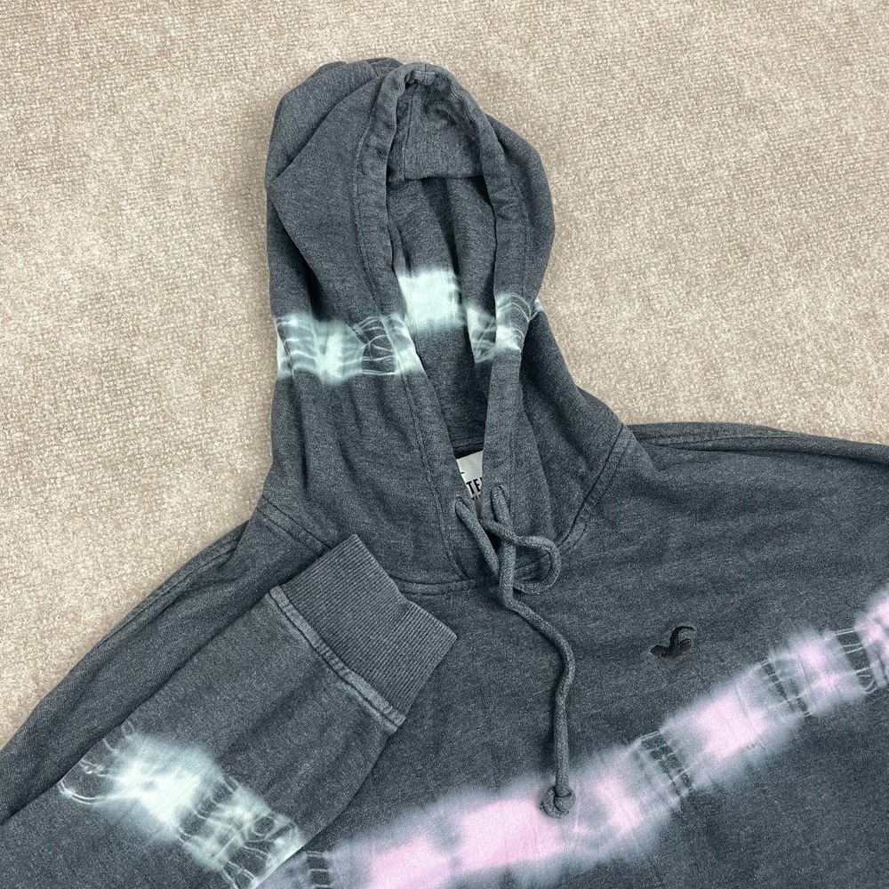 Hollister Hoodie Womens Large Gray Pink Tie Dye Drawstring Long Sleeve Pullover